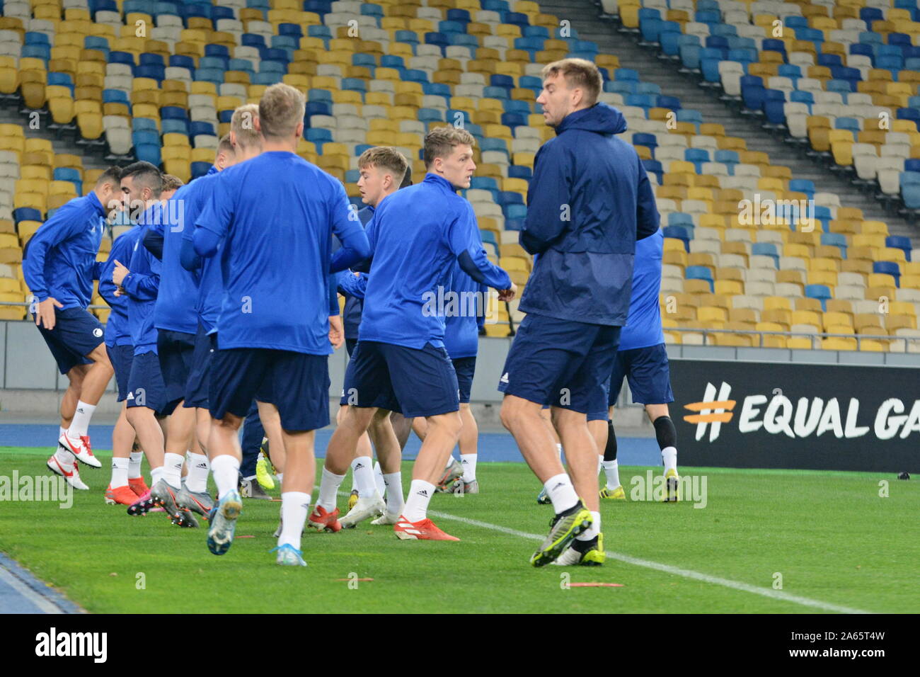 Kiev, Ukraine. 23rd Oct, 2019. KYIV, UKRAINE - OCTOBER 23, 2019: Copenhagen's players training before the match between FC Dynamo with F.C. Copenhagen in the UEFA Europa League at the Olympic stadium (Photo by Aleksandr Gusev/Pacific Press) Credit: Pacific Press Agency/Alamy Live News Stock Photo
