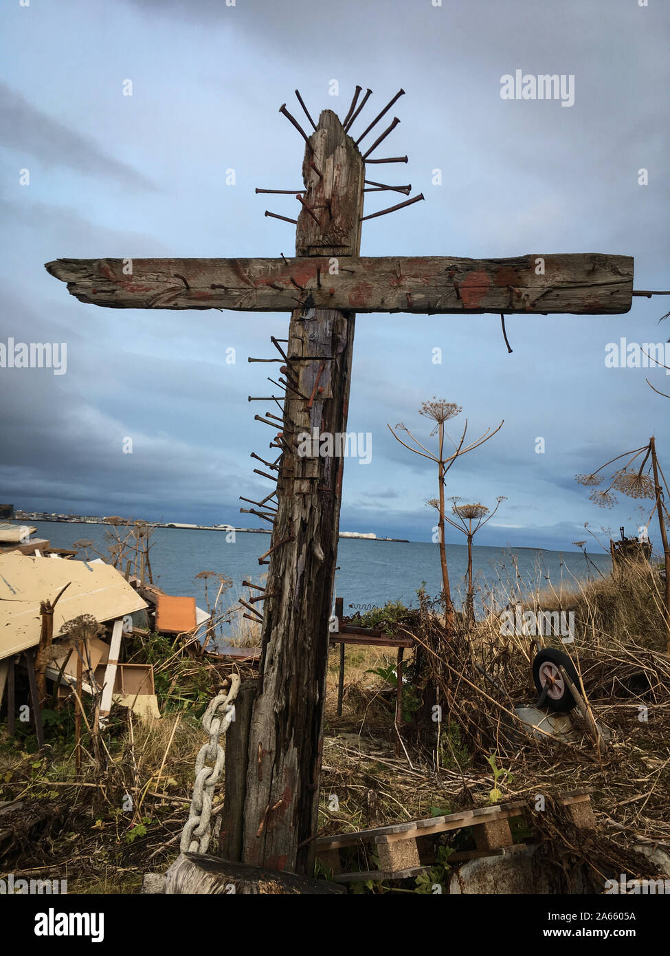 The sculpture garden of the movie director Hrafn Gunnlaugsson, of The Raven Flies, in Reykjavik, Iceland, 13 October 2019. Stock Photo