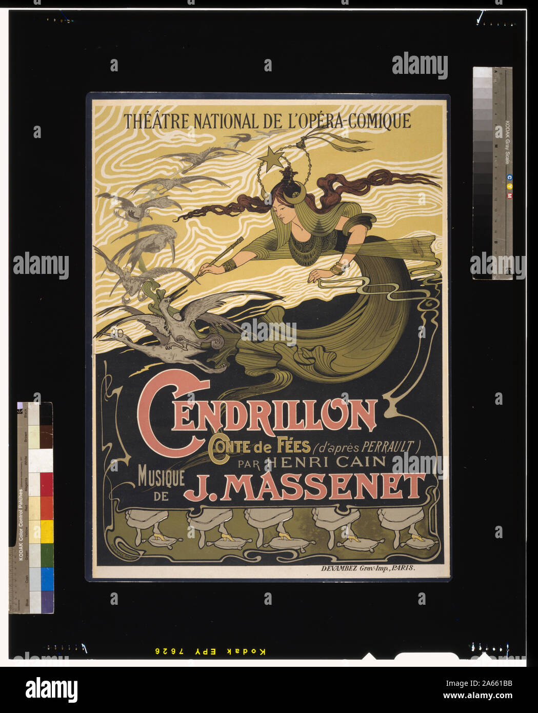 Original scan of Émile Bertrand's poster for Jules Massenet's Cendrillon, advertising the première performance at the Théâtre National de l'Opéra-Comique, Paris.; Stock Photo