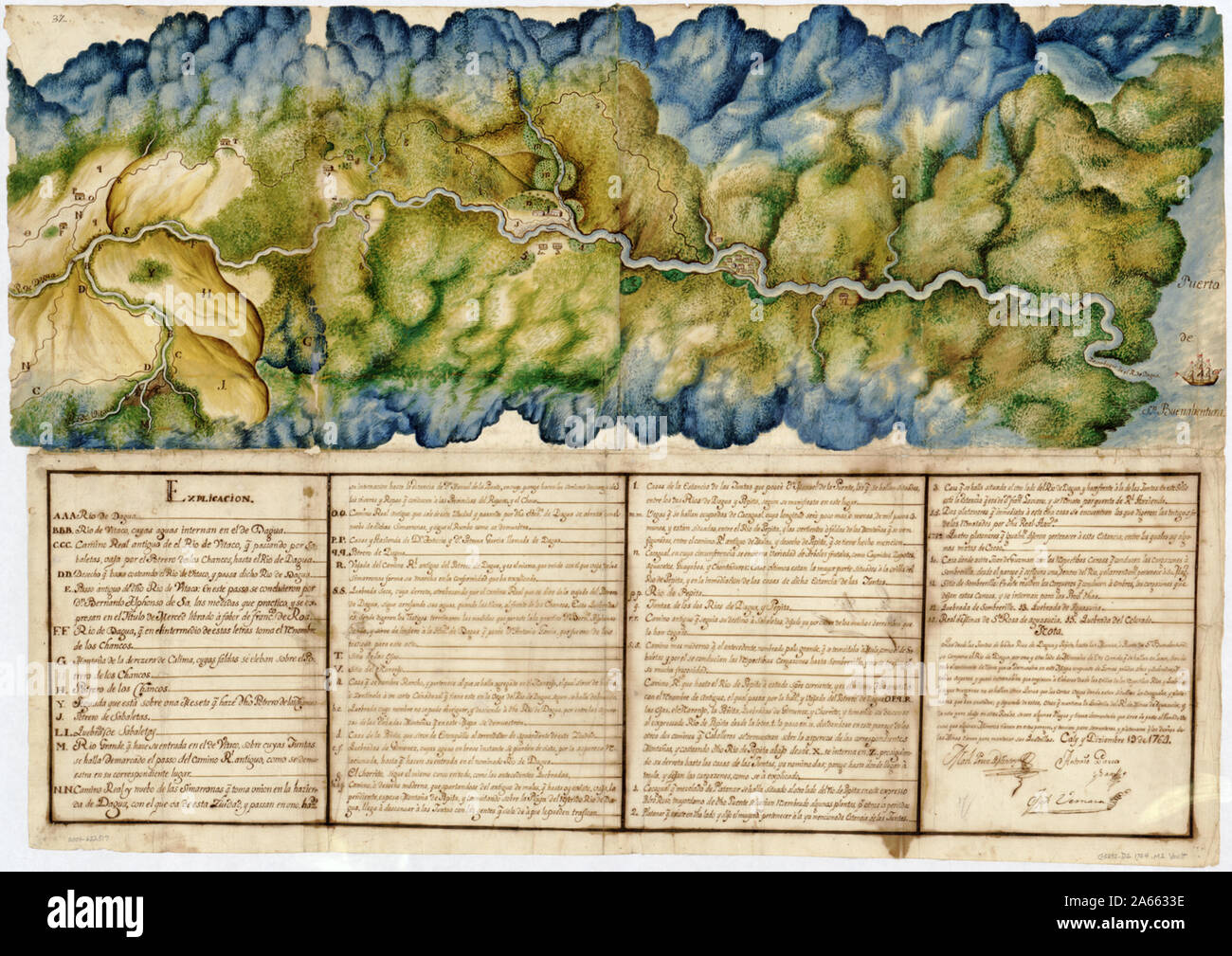 Manuscript Map of Dagua River Region, Colombia Stock Photo