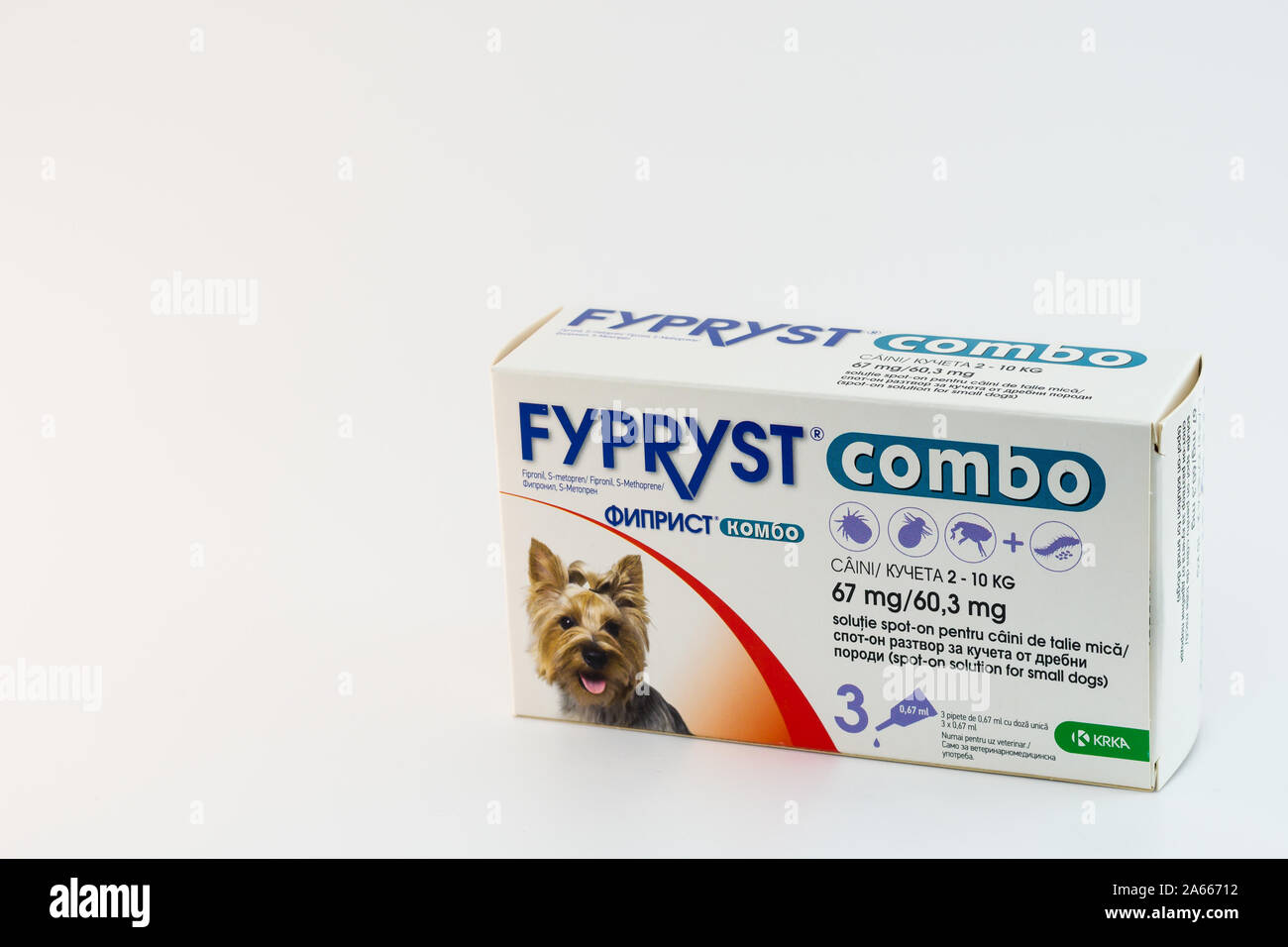 Cluj-Napoca/Romania-10 24 2019: Fypryst combo spot-on solution for small dogs Stock Photo