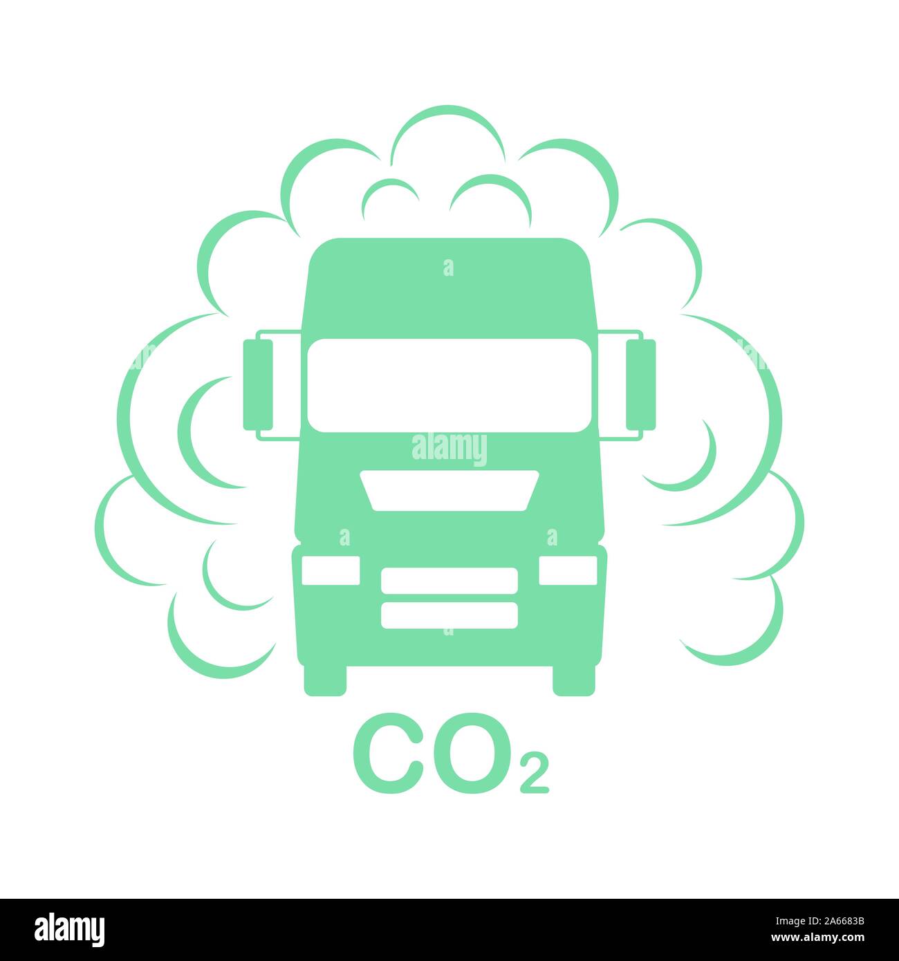 Vector illustration with car, emits smog exhaust. Environmental pollution concept. CO2 emissions