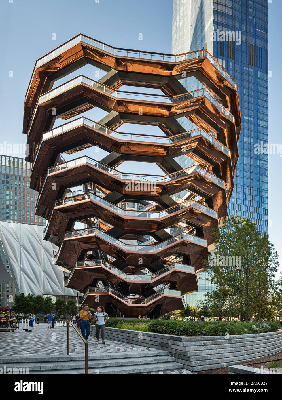 The Vessel at Hudson Yards in New York designed by Thomas Heatherwick. An interactive, spiral staircase artwork. Stock Photo