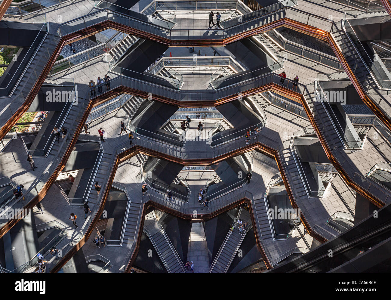 The Vessel at Hudson Yards in New York designed by Thomas Heatherwick. An interactive, spiral staircase artwork. Stock Photo