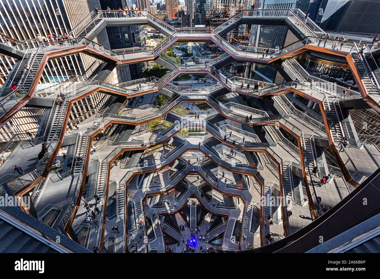 The Vessel at Hudson Yards in New York designed by Thomas Heatherwick. An interactive, spiral staircase artwork. Stock Photo