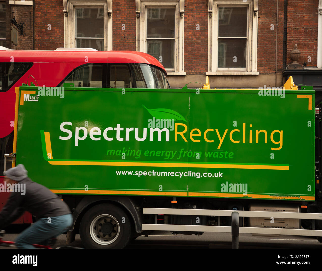 Spectrum Recycling company logo seen on a large vehicle on Whitehall, Westminster, London, UK. Stock Photo