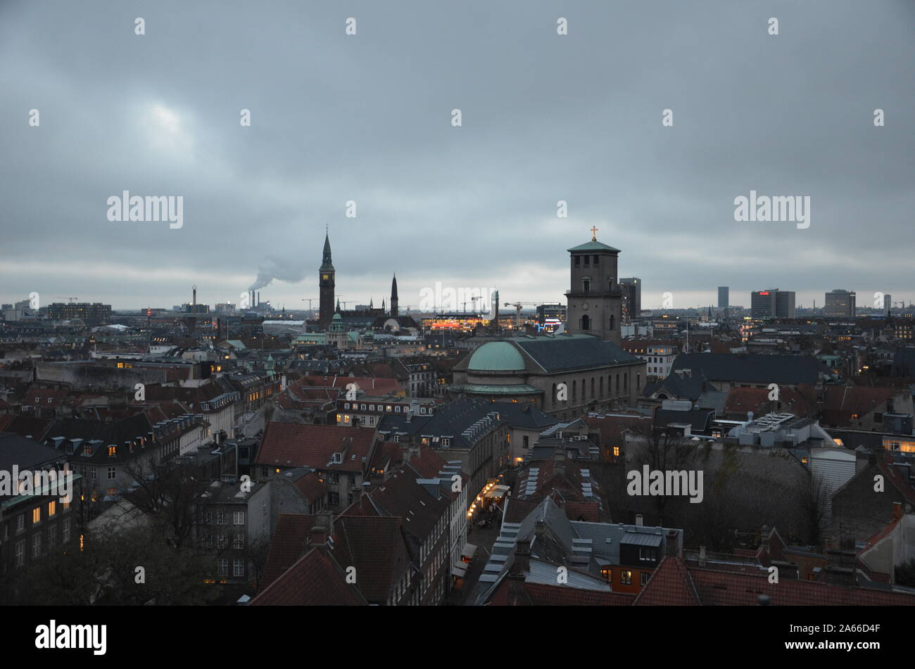 Cityscape with Vor Frue Kirke, Copenhagen Stock Photo