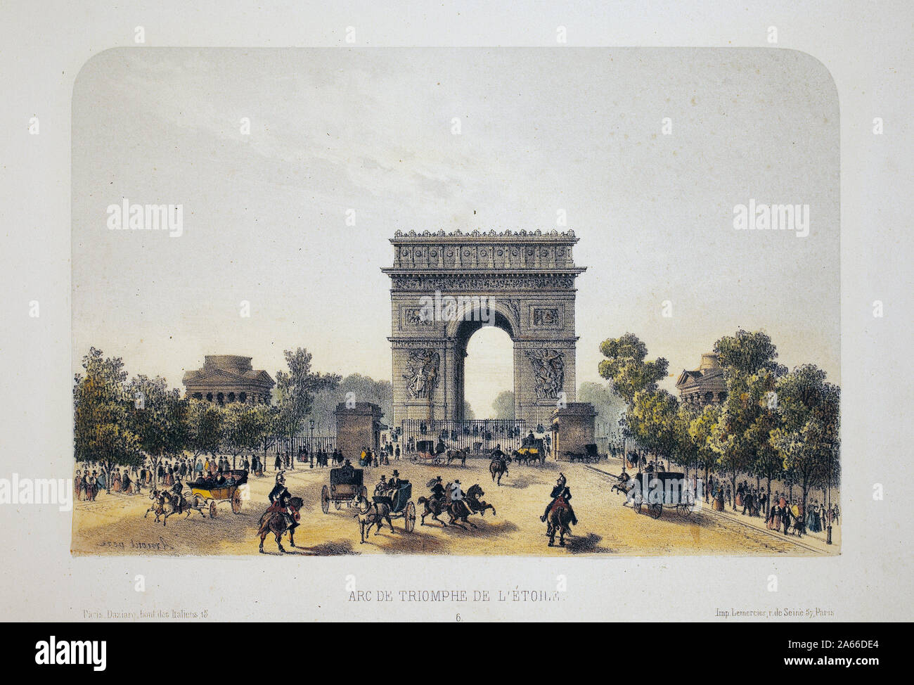 Arc de triomphe de l'Etoile, Paris. Lithographie aquarellee, illustration de Arnout, in 'Album, souvenirs de Paris', Daziaro editeur, Paris, 1885. Stock Photo