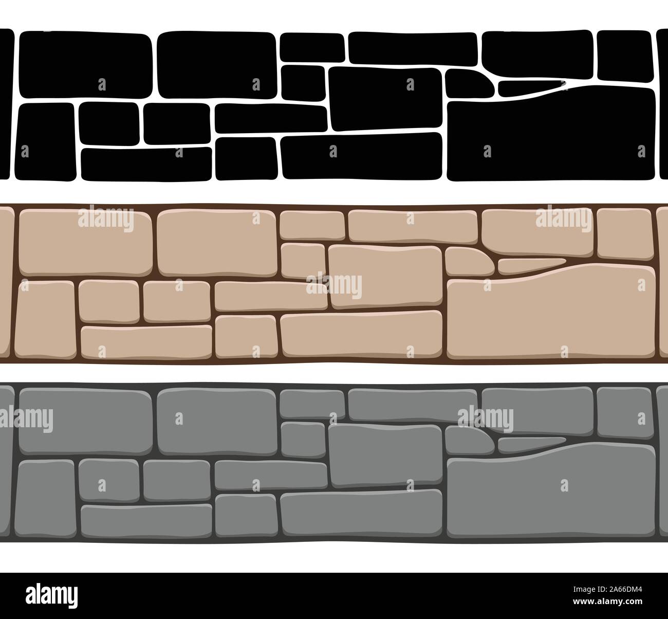 Set of 3 kinds of seamless stone wall textures, isolated on white