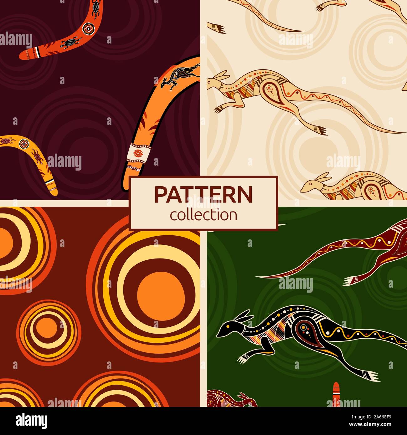 Set of four seamless fashion colorful australian patterns. Australian ...