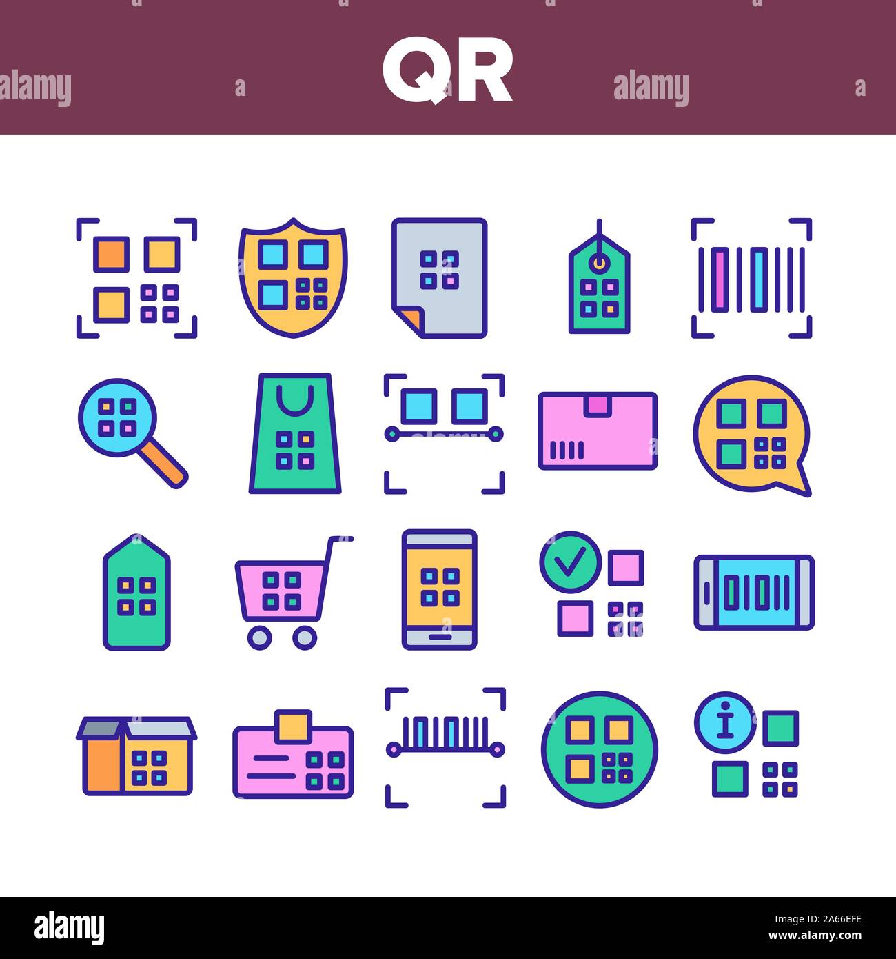 Qr Code Scan Collection Elements Icons Set Vector Stock Vector Image ...