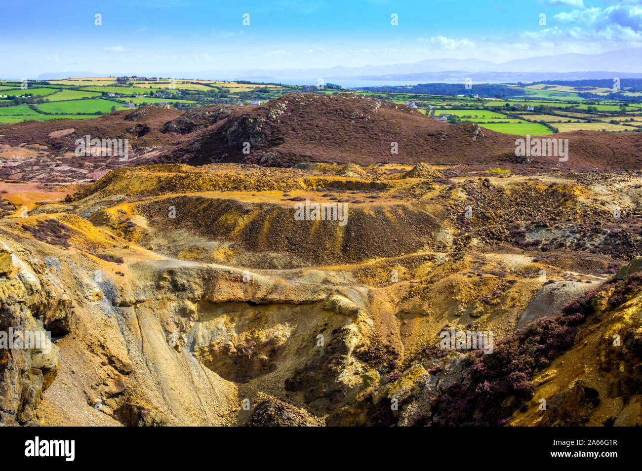 The quarry where copper ore was mined, the ore and spoil were removed using manual labour and hand tools. Stock Photo