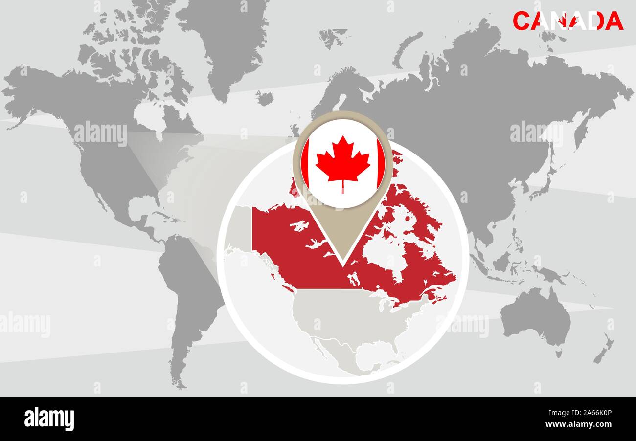 World Map With Magnified Canada Canada Flag And Map Stock Vector Image Art Alamy
