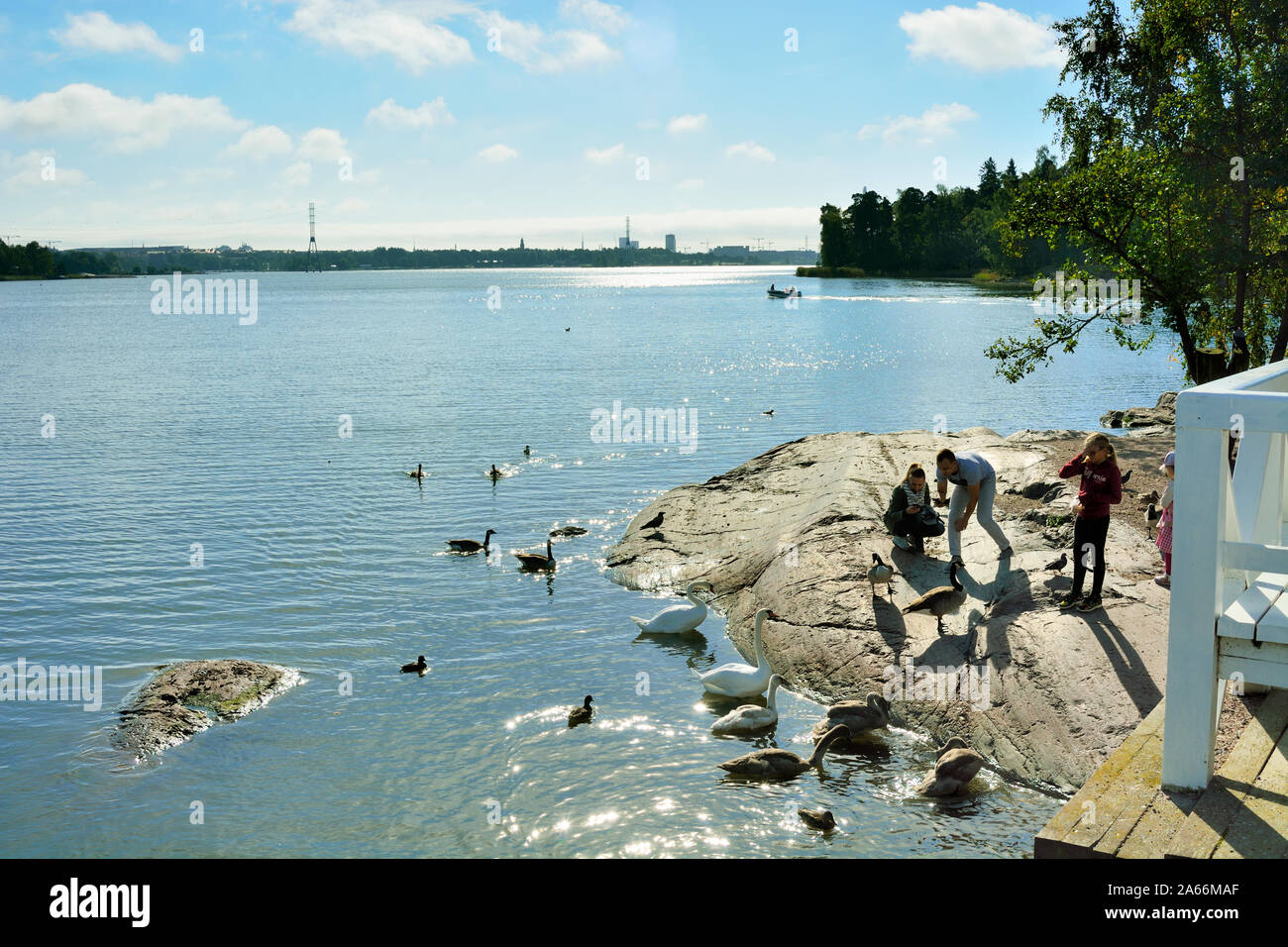 A family in the Seurasaari Open Air Museum. Helsinki, Finland Stock Photo