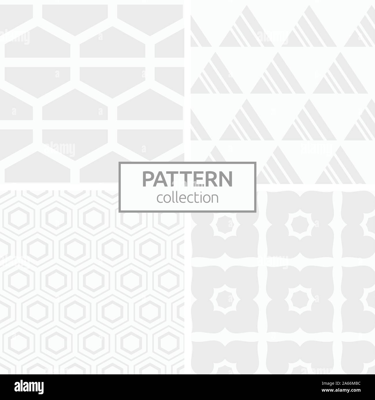 Set of four abstract geometric seamless patterns. Modern stylish backgrounds. White and gray geometric textures. Repeating geometric tiles of hexagons Stock Vector