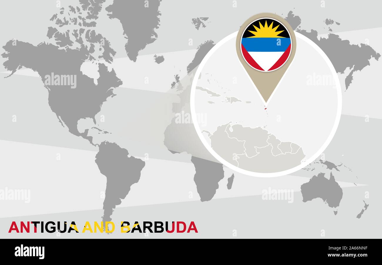 World Map With Magnified Antigua And Barbuda Antigua And Barbuda Flag World Map With Magnified Antigua And Barbuda Antigua And Barbuda Flag And Map 2A66NNF 