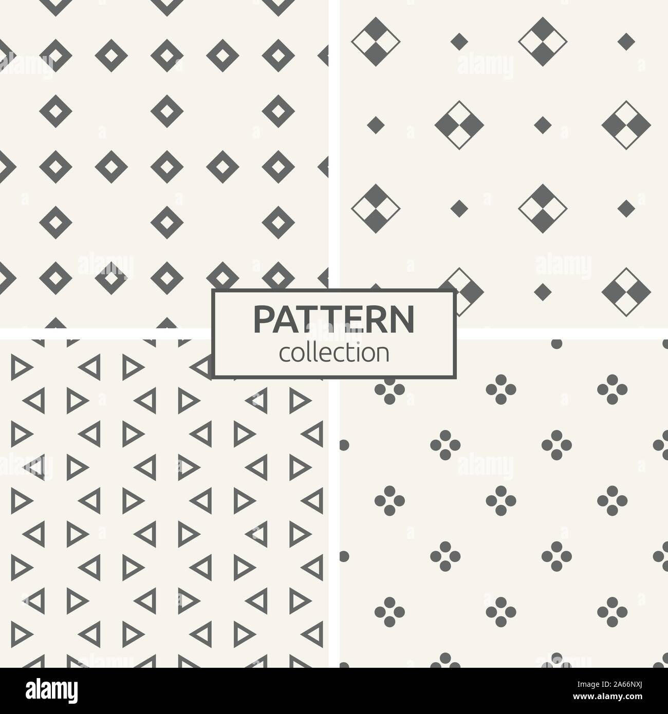 Set of four seamless patterns. Abstract geometric trendy vector backgrounds. Modern stylish textures of small triangles, rhombuses, groups of dots. Stock Vector