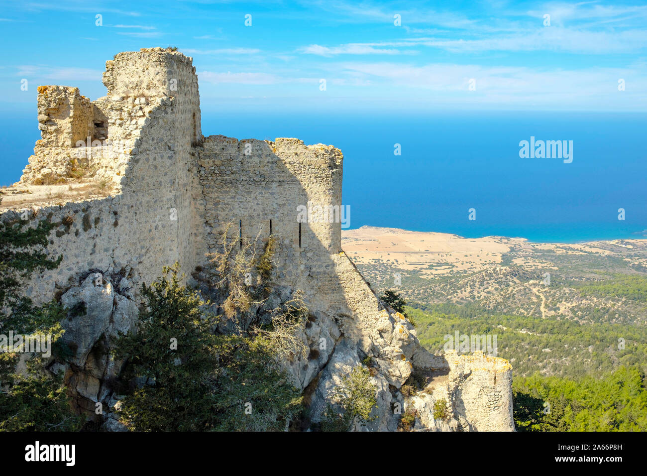 Kantara Castle, Byzantine crusader castle in the Kyrenia Mountains, Kaplica, Famagusta (Iskele) District, Cyprus (Northern Cyprus). Stock Photo