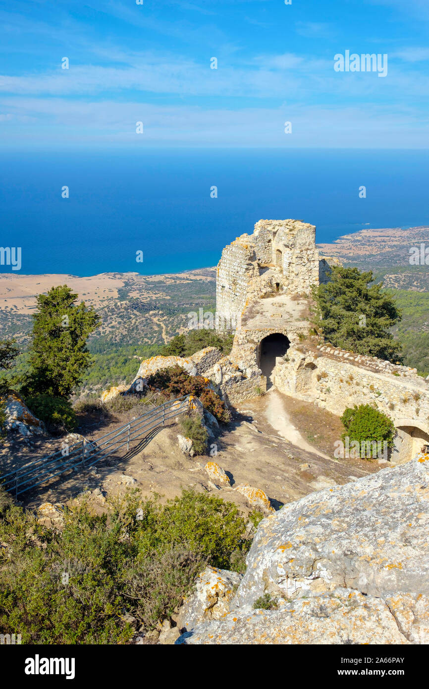 Kantara Castle, Byzantine crusader castle in the Kyrenia Mountains, Kaplica, Famagusta (Iskele) District, Cyprus (Northern Cyprus). Stock Photo