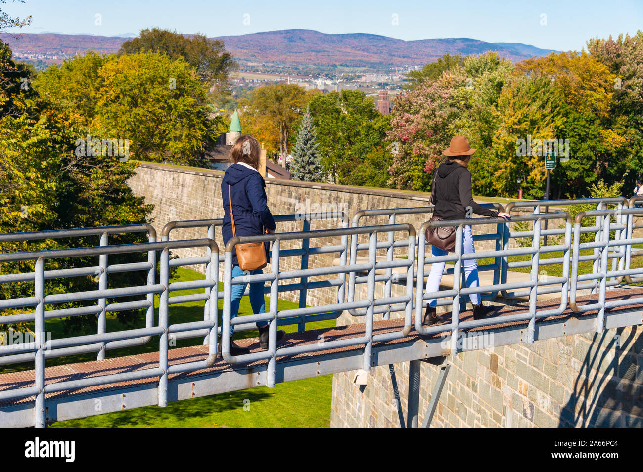 Quebec City, CA - 5 October 2019 - Tourists visiting Quebec City fortifications Stock Photo