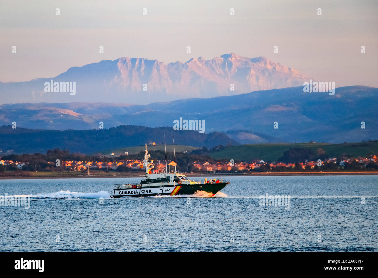 SANTANDER, SPAIN - February 21, 2017: Guardia Civil boat sails at Santander bay Stock Photo
