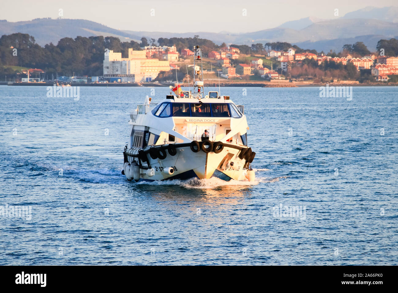 SANTANDER, SPAIN - February 21, 2017: Ferry approaching to Santander pier Stock Photo