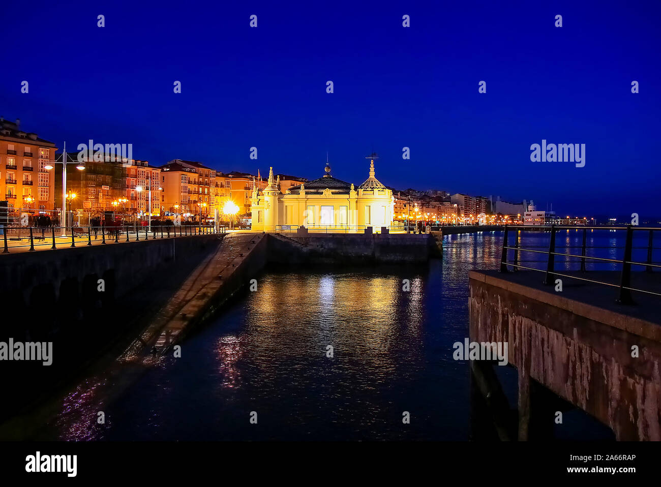 Vew of Santander city from the Bay of Santander at night. Cantabria, Spain Stock Photo