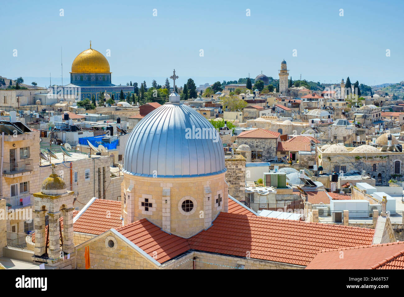 The Dome of the Rock and the Church of St. Mary of Agony in the Old City, Jerusalem, Israel. Stock Photo