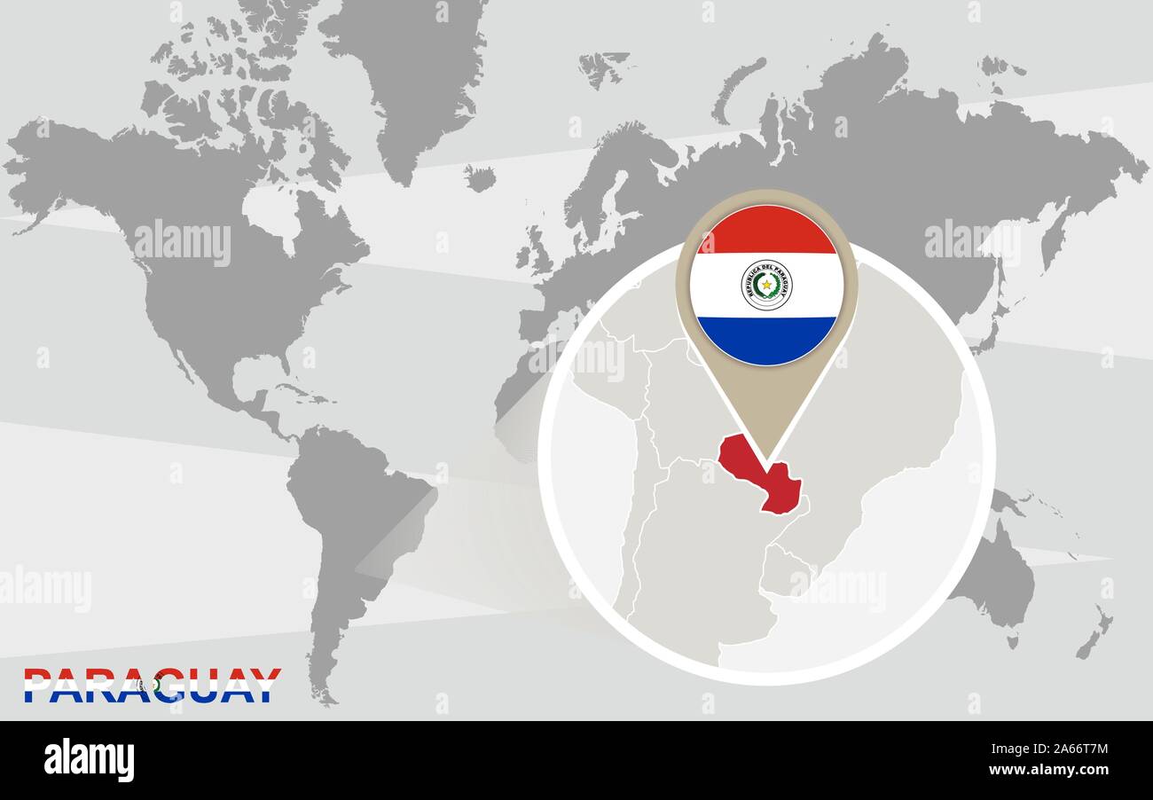 World Map With Magnified Paraguay Paraguay Flag And Map Stock Vector World Map With Magnified Paraguay Paraguay Flag And Map 2A66T7M