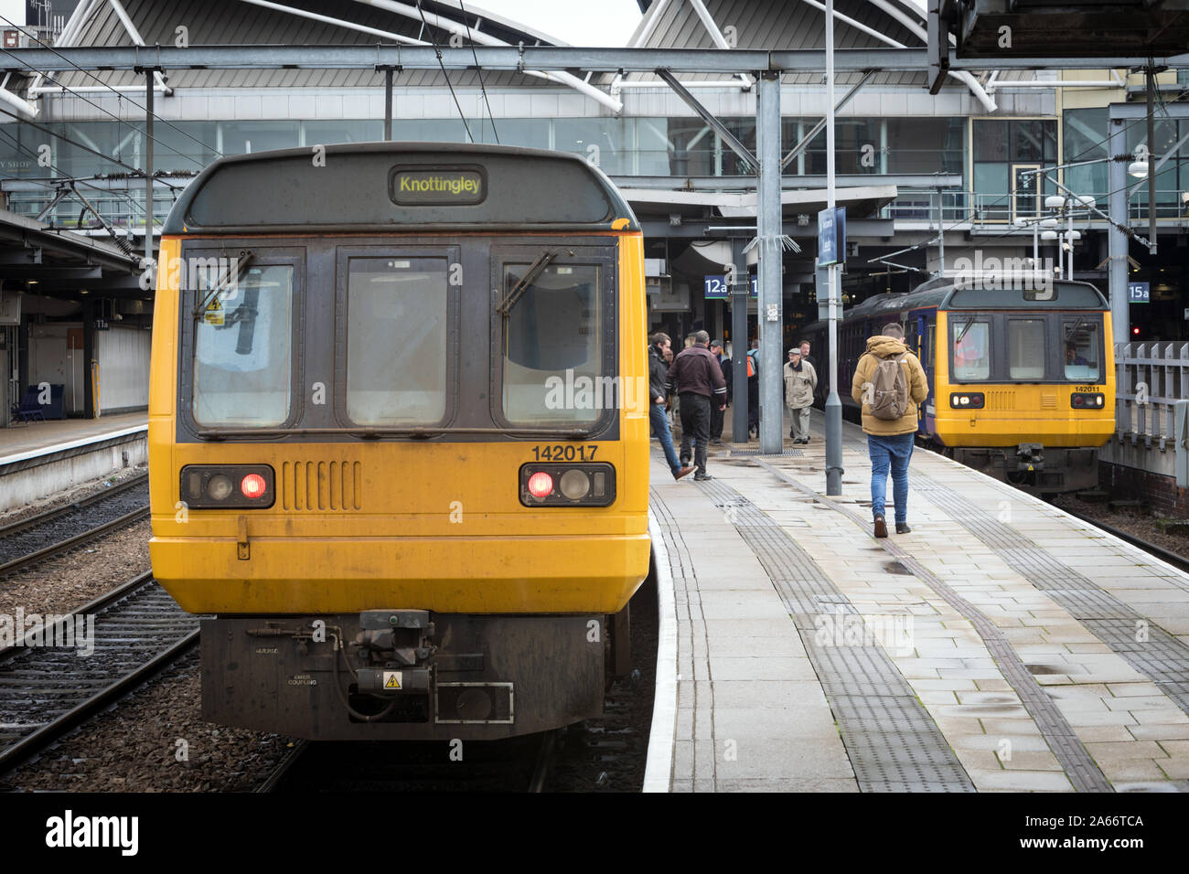 Two Northern Rail trains made up of ageing Pacer units at Leeds station Stock Photo