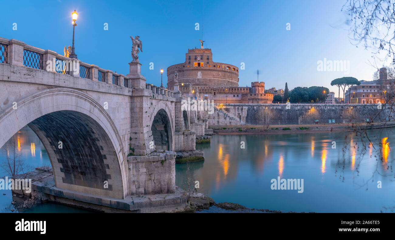Italy, Lazio, Rome, St. Angelo Bridge, Ponte Sant'Angelo and Castel Sant'Angelo Stock Photo