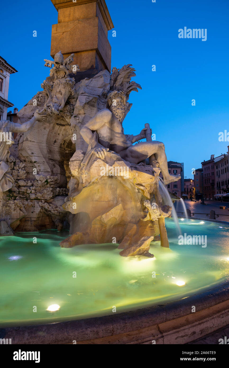 Italy, Lazio, Rome, Parione, Piazza Navona, Fontana dei Quattro Fiumi, Fountain of the Four Rivers, River God Ganges Stock Photo