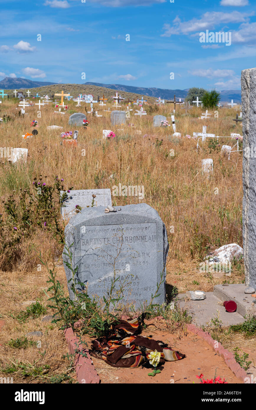 Images of Baptiste Charbonneau, son of Sacajawea, at Sacajawea Cemetery