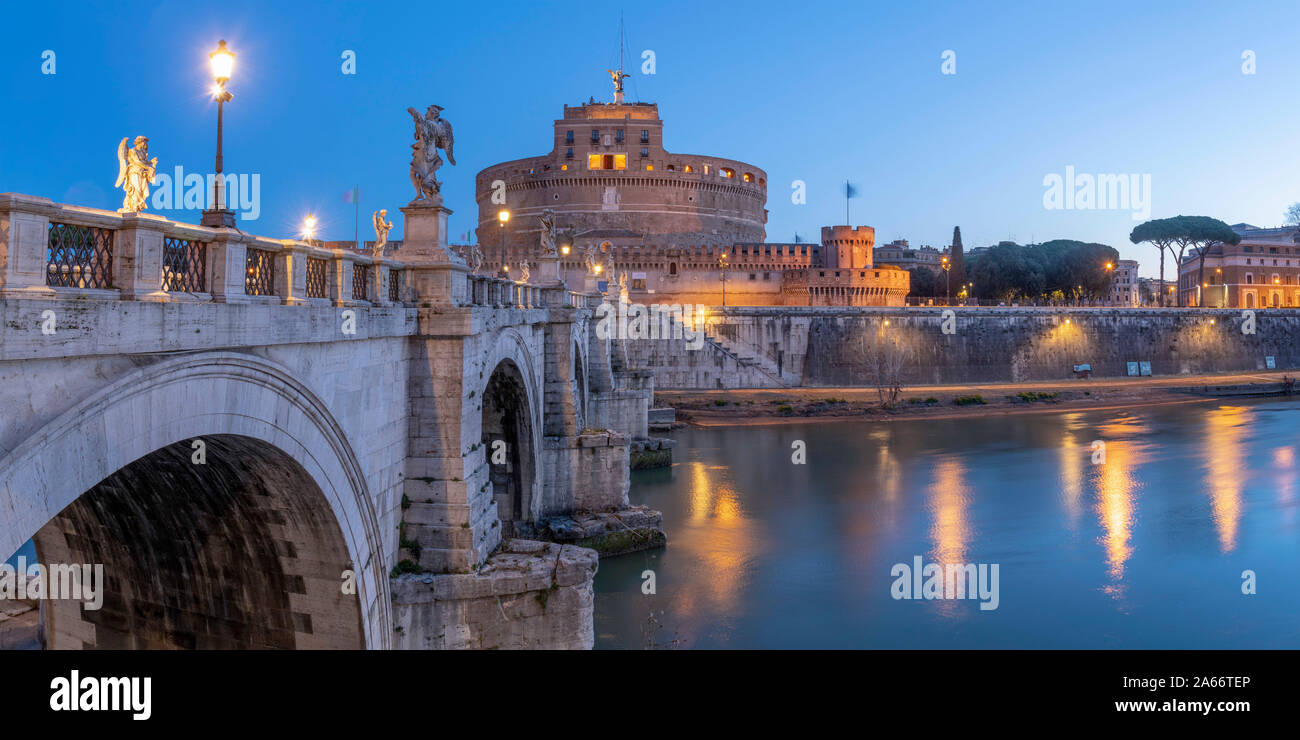 Italy, Lazio, Rome, St. Angelo Bridge, Ponte Sant'Angelo and Castel Sant'Angelo Stock Photo