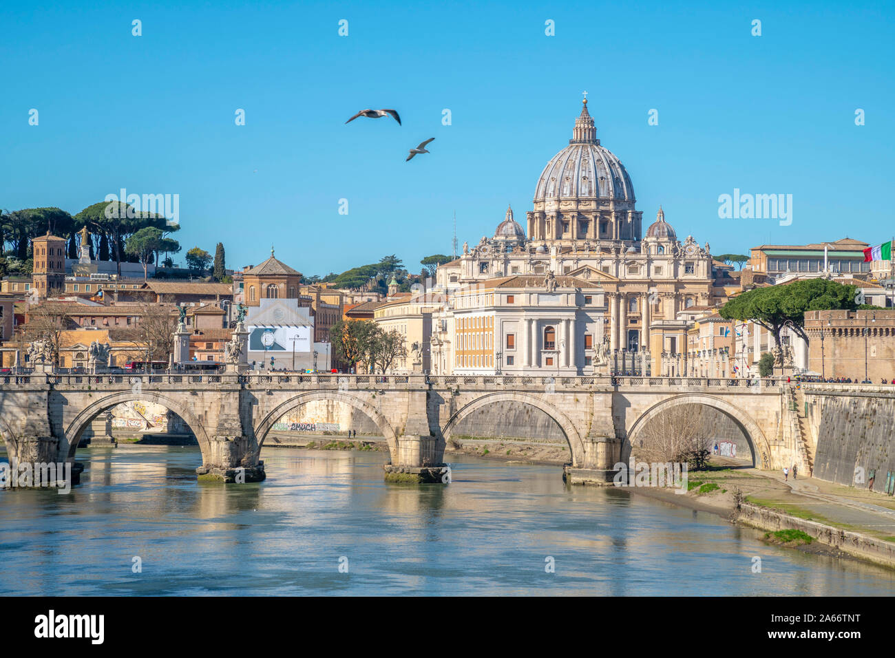 Italy, Lazio, Rome, River Tiber, St. Peter's Basilica Stock Photo