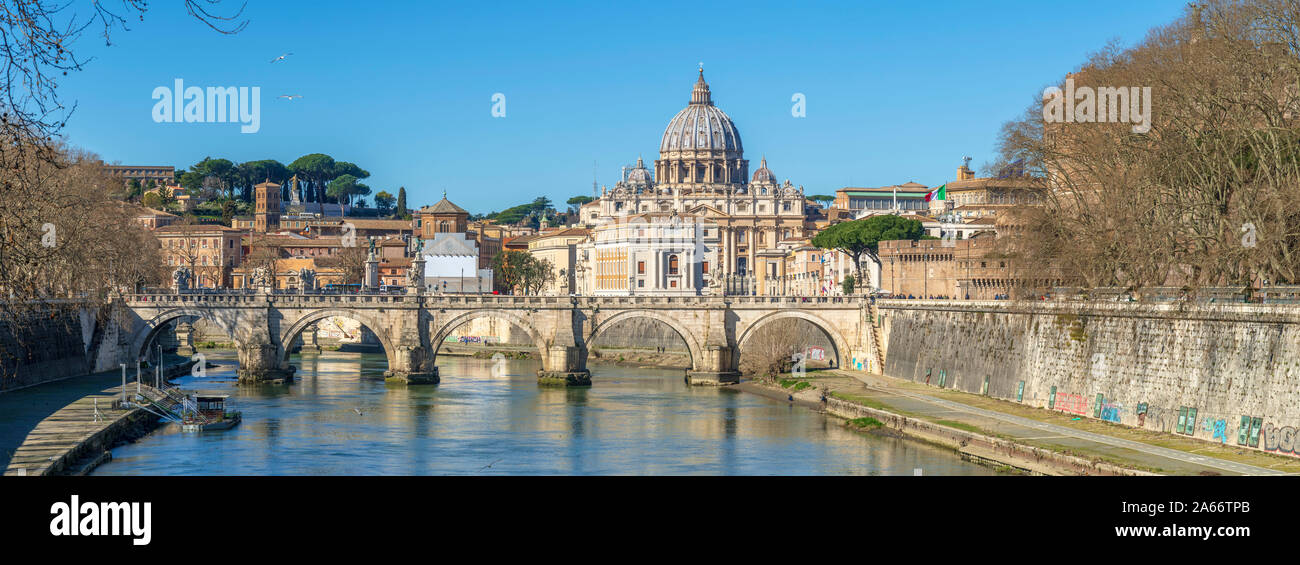 Italy, Lazio, Rome, River Tiber, St. Peter's Basilica Stock Photo