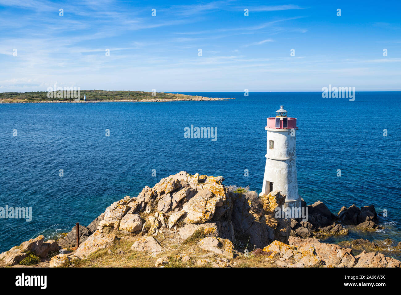 Italy, Sardinia, Porto Cervo, Capo Ferro, Capo Ferro Lighthouse Stock Photo