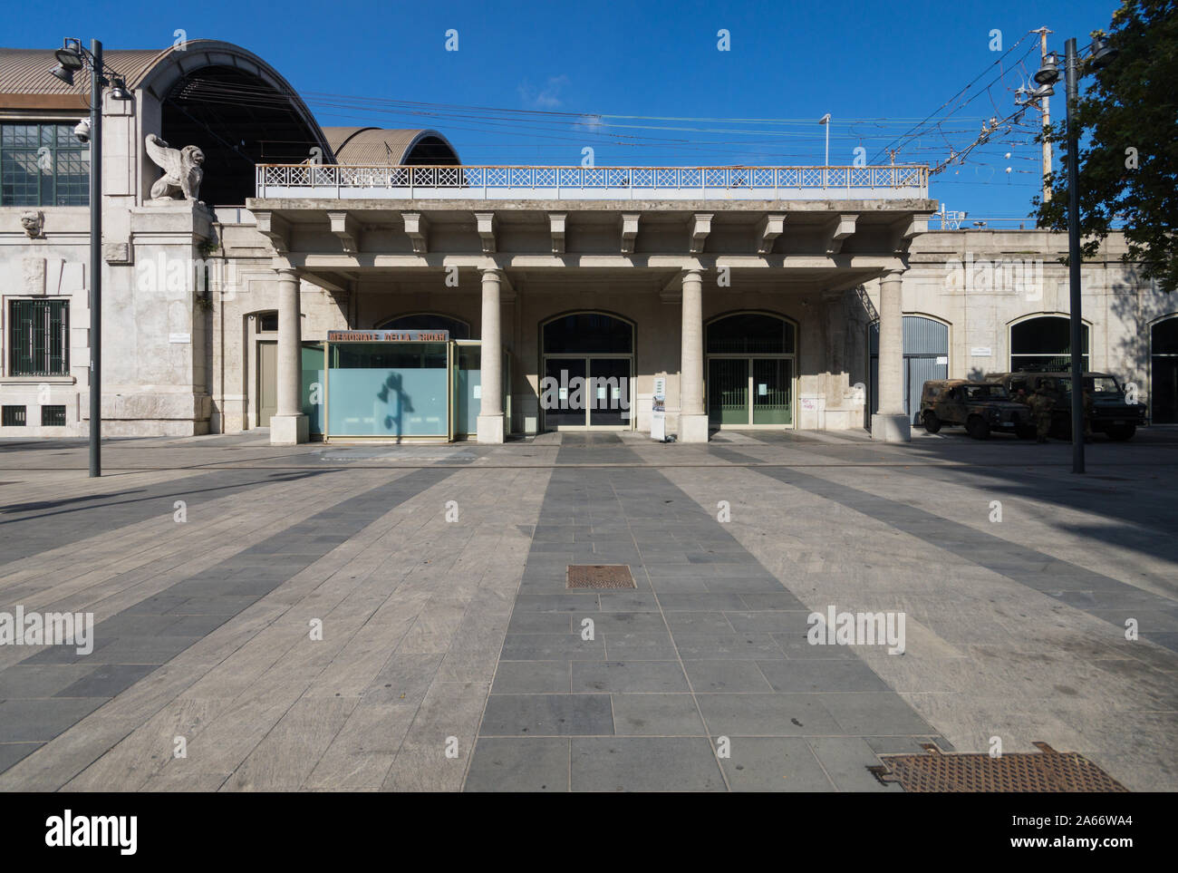 Entrance facade of the Memoriale della Shoah Milano, Holocaust Memorial of Milan in the Stazione Centrale from which 774 Jews were deported d.WWII Stock Photo