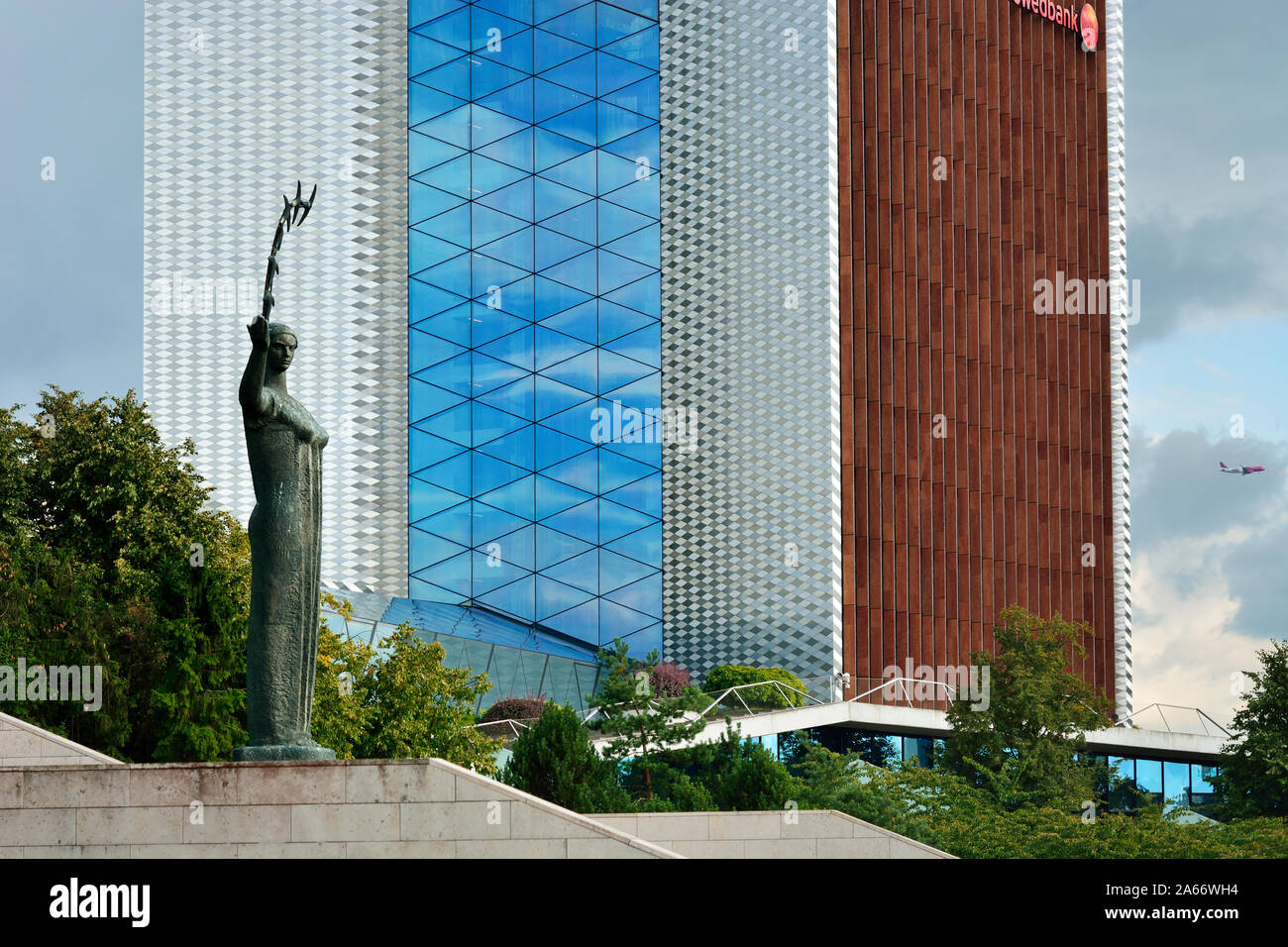 The sculpture 'First Swallows' by the Lithuanian sculptor Juozas Mikenas was conceived in 1964, an example of socialist realism. Vilnius, Lithuania Stock Photo