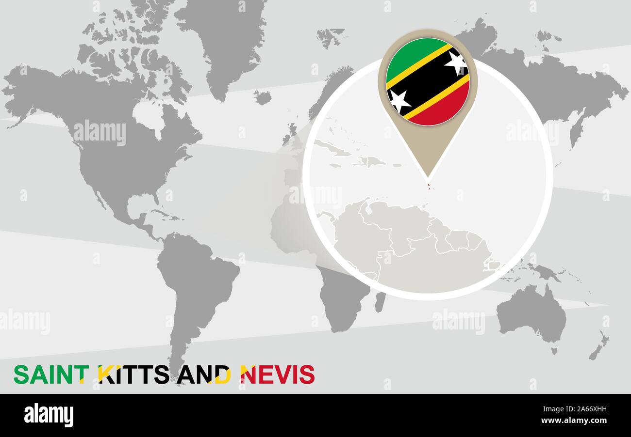 World Map With Magnified Saint Kitts And Nevis Saint Kitts And Nevis World Map With Magnified Saint Kitts And Nevis Saint Kitts And Nevis Flag And Map 2A66XHH 