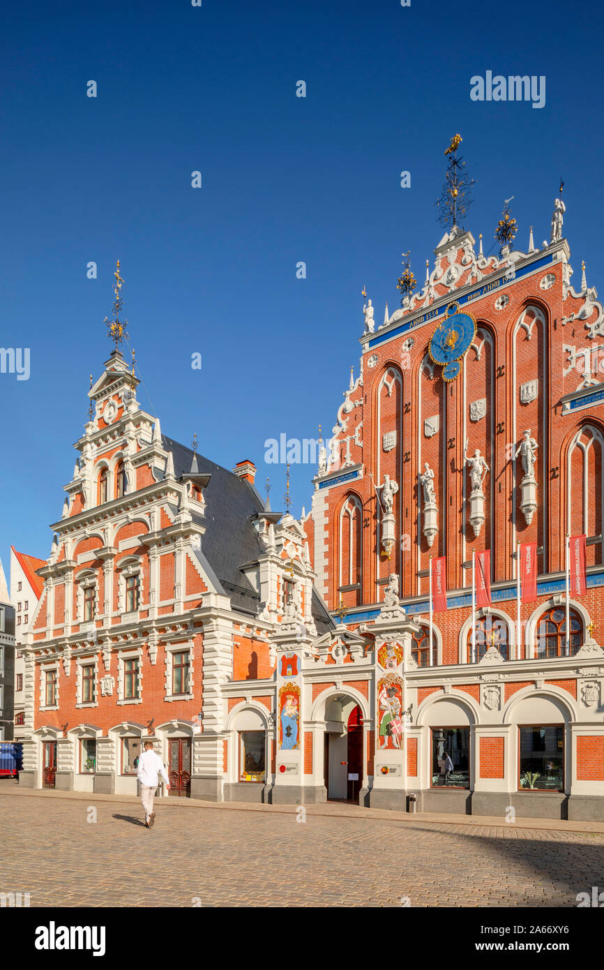 House of Blackheads and Schwab House, Town Hall Square, Old Town, Riga, Latvia Stock Photo