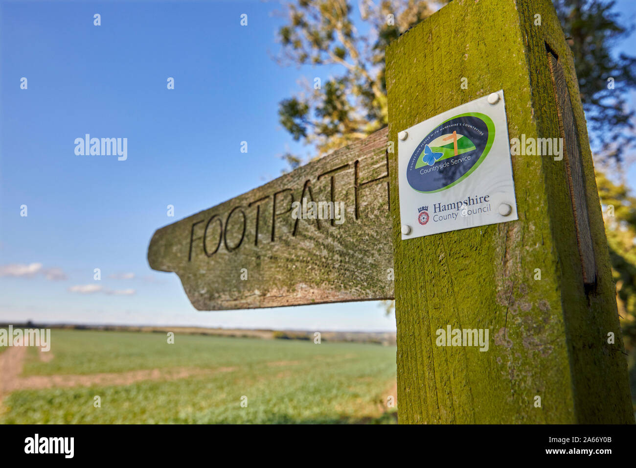 Footpath sign post near Upper Wield. Hampshire, England. Stock Photo