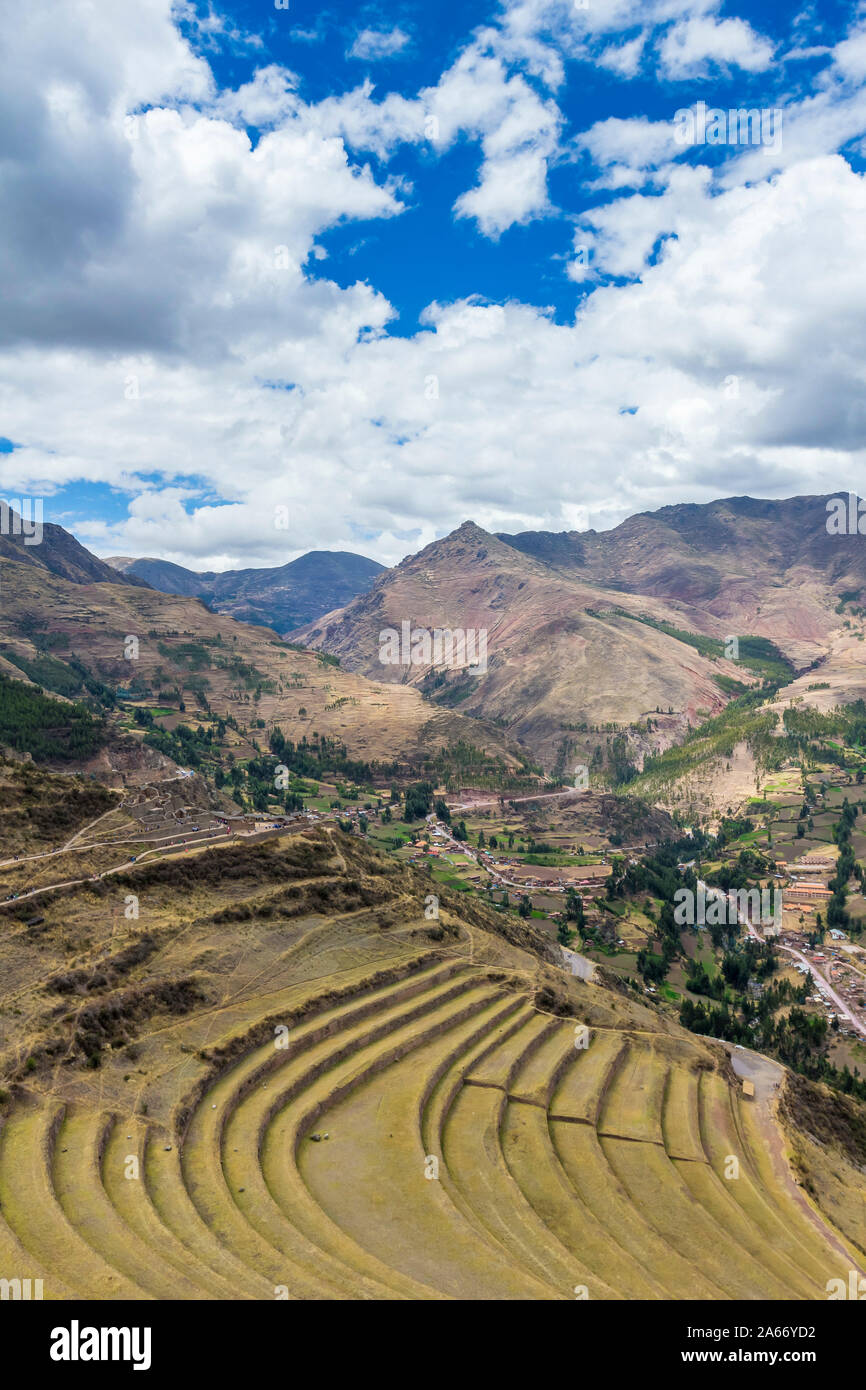 Terraces at Pisaq, Calca Province, Cuzco Region, Peru Stock Photo