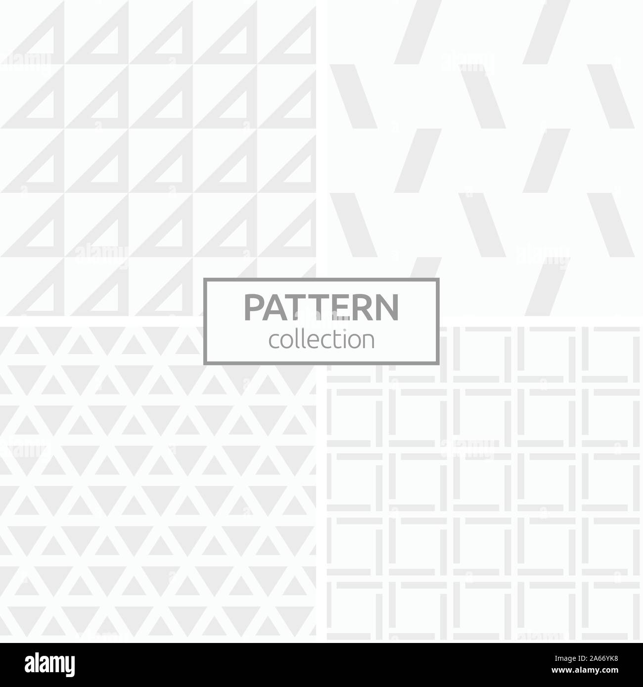Set of four abstract geometric seamless patterns. Modern stylish backgrounds. White and gray geometric textures. Regular repeating geometric shapes. Stock Vector
