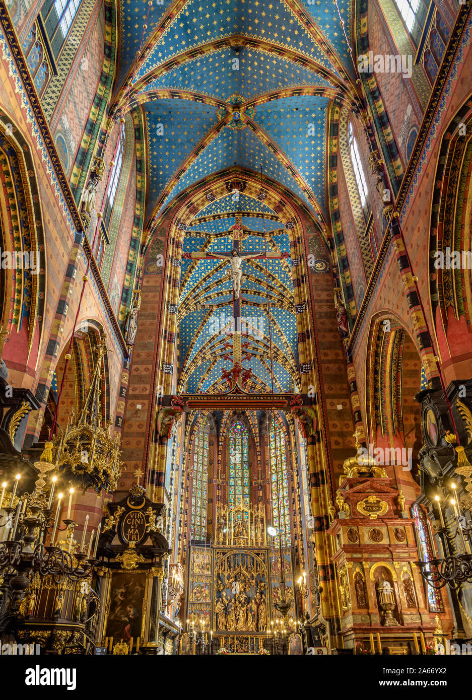 Basilica of Saint Mary, interior, Cracow, Lesser Poland Voivodeship, Poland Stock Photo