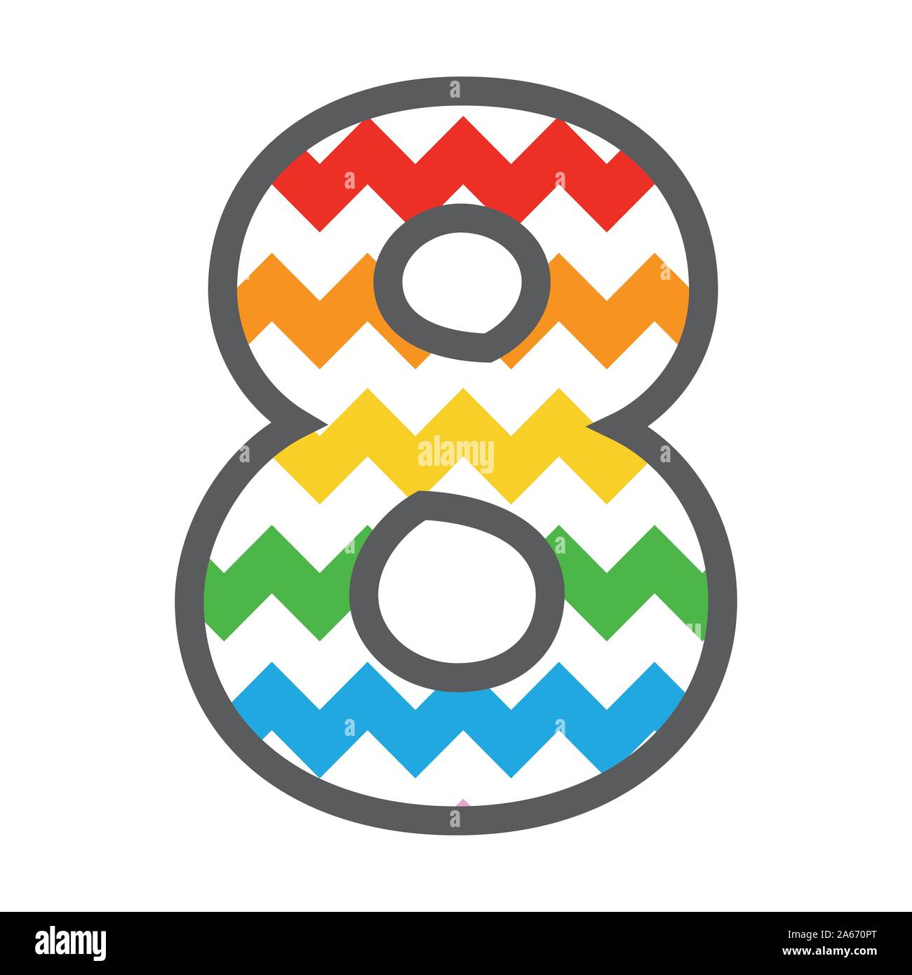 8 Eight Chevron Number w colorful rainbow pattern and grey