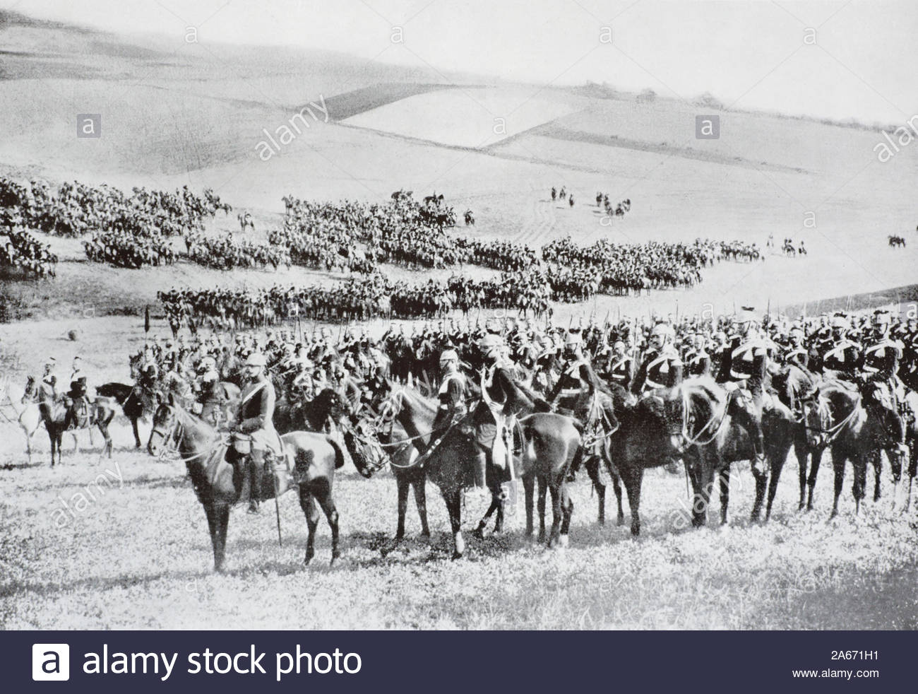 WW1 German Cavalry division on parade, vintage photograph from 1914 Stock Photo