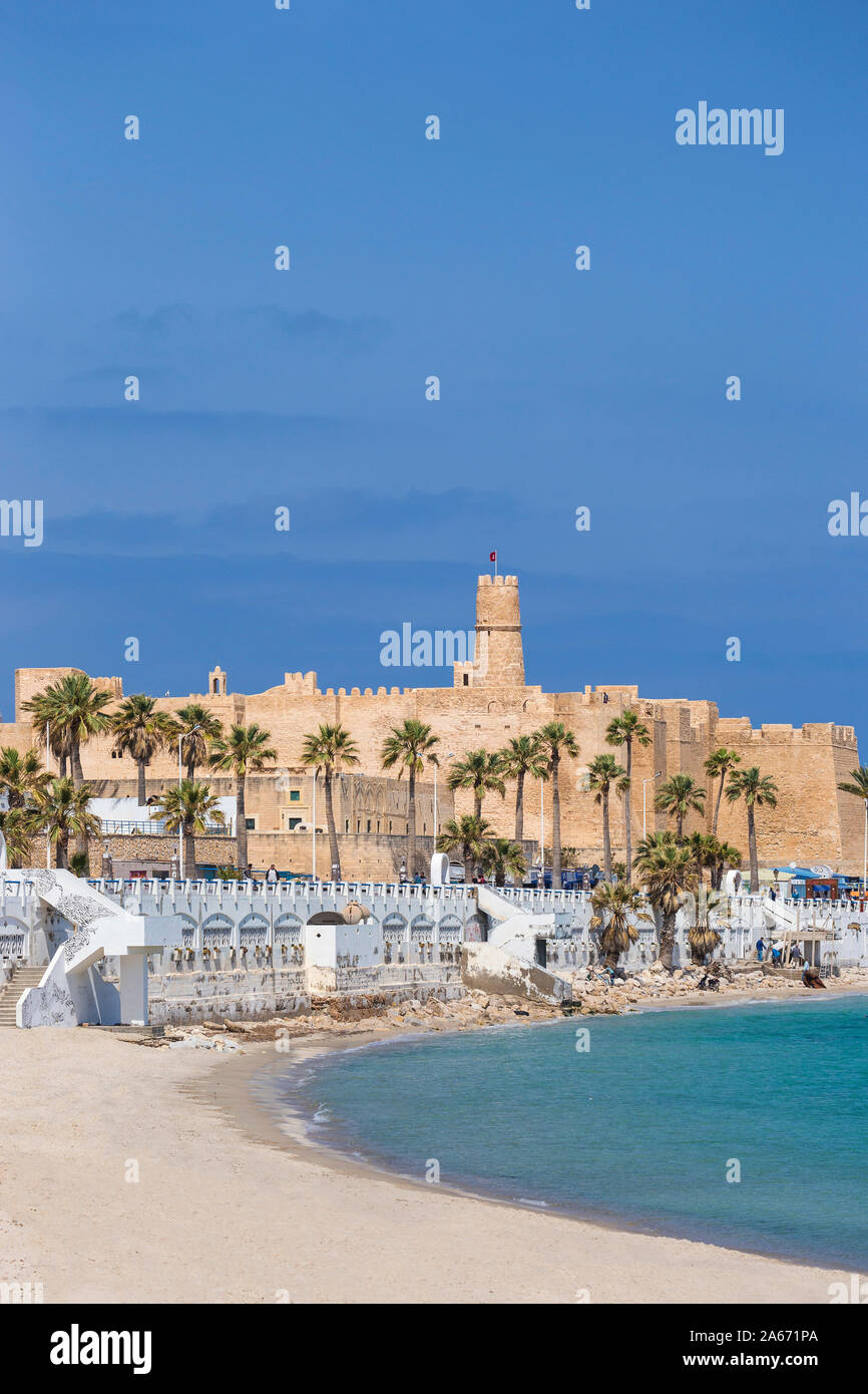 Tunisia, Monastir, View of corniche and fort Stock Photo