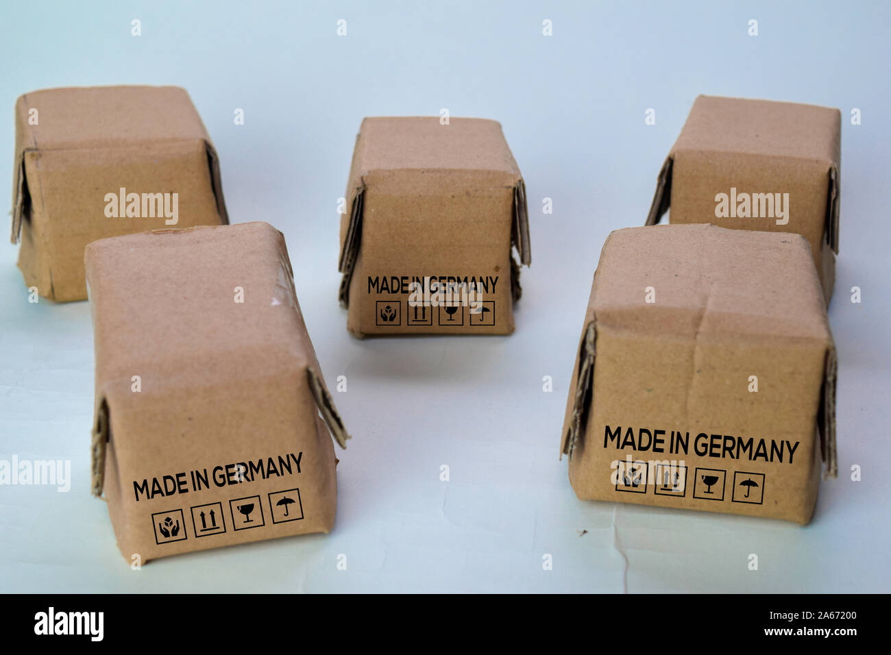 Boxes with text Made in Germany isolated white bakground Stock Photo