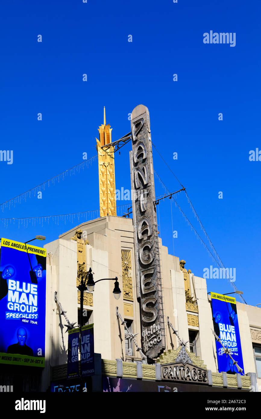 The Pantages theatre on Hollywood and Vine, Los Angeles, California, United States of America. October 2019 Stock Photo